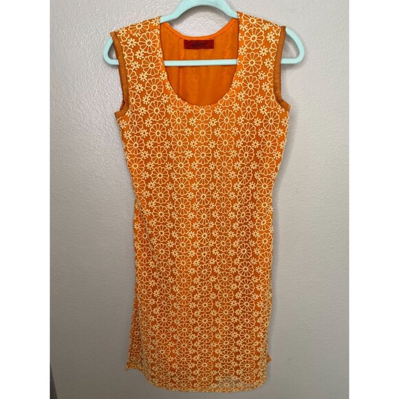 Seeme's Couture Womens‎ Orange Dress embroidered sleeveless - Picture 2 of 6